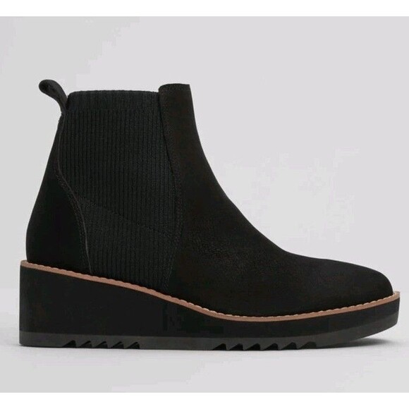 NEW Eileen Fisher Lilou Nubuck Recycled Stretch Knit Wedge Boots Women's 9 Black - Picture 1 of 10